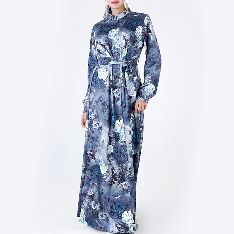 MISSJOY 2019 MMuslim Abaya Elegantno Cvet Natisnjeni Ženske Obleke Jopico Gumb Mode Islamska Oblačila Dolg Ženski Plašč Priložnostne