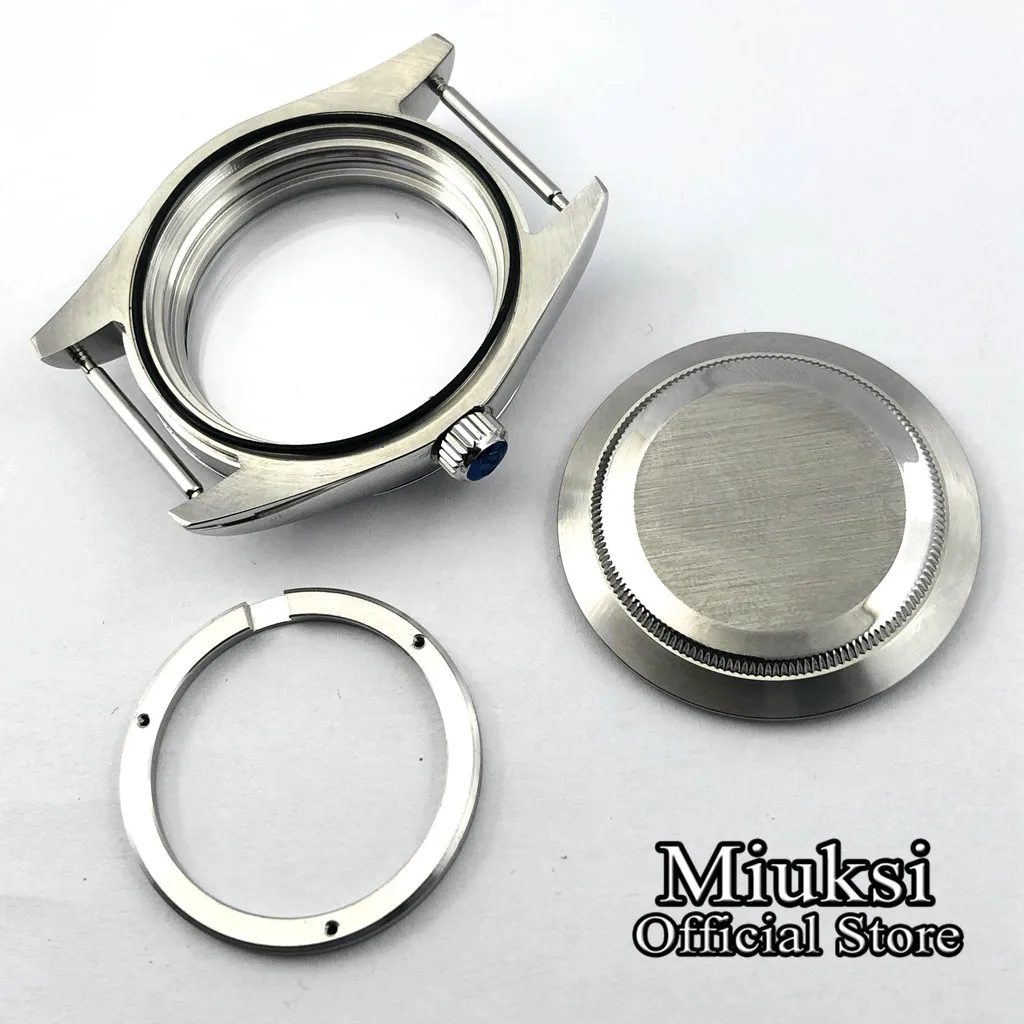Miuksi 40 mm safirno steklo, srebro, jeklo stainlessl watch primeru, fit fit ETA, 2836,DG2813/3804,Miyota 8215 gibanja