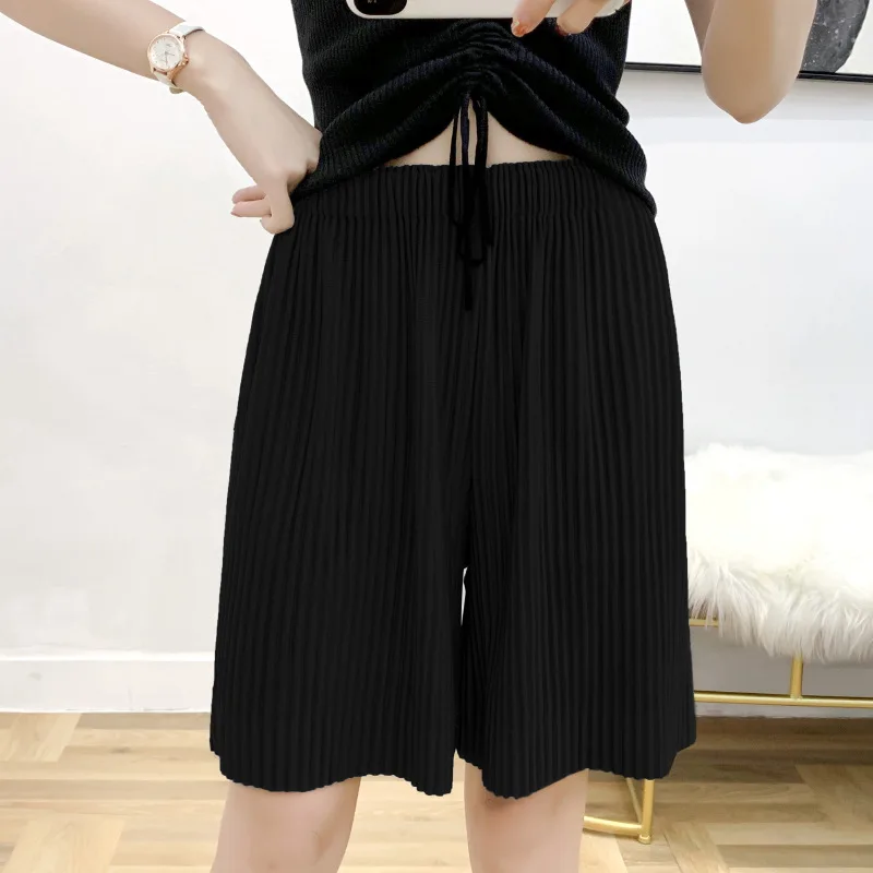 Miyake Naguban črne hlače, ženske poletje svoboden 2020 naravnost Ženske hlače vzročno visoka vitka hlače TP1005