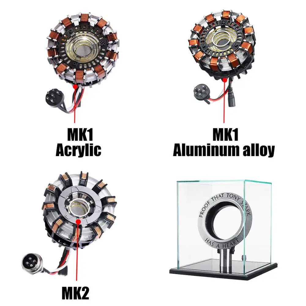 MK1/MK2 Aluminij Zlitine/Akril Tony 1:1 Arc Reaktorja DIY Model Komplet LED Prsih Lučka USB Movie Rekviziti Darila Znanost Igrača