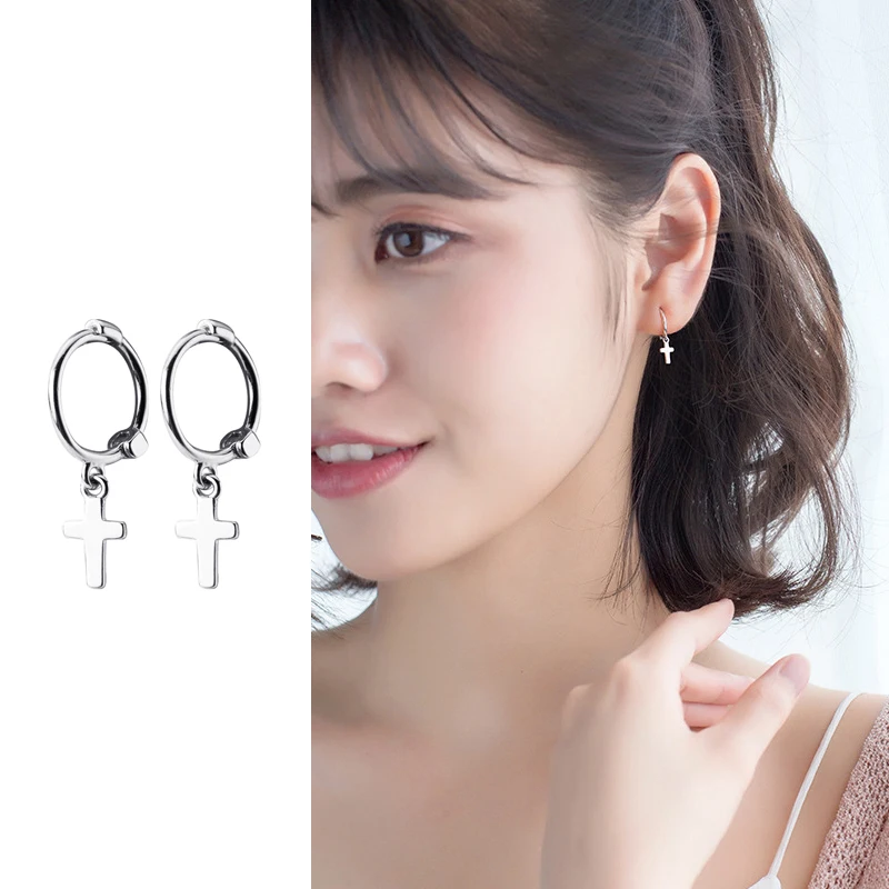 Mocanie Visoko Kakovost 925 Sterling Srebro Preprost Mini Križ Hoop Uhan za Ženske Koreja Modni Stil Uhan Fine Nakit