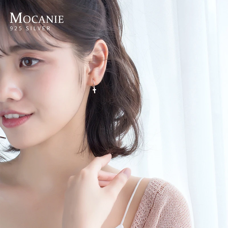 Mocanie Visoko Kakovost 925 Sterling Srebro Preprost Mini Križ Hoop Uhan za Ženske Koreja Modni Stil Uhan Fine Nakit