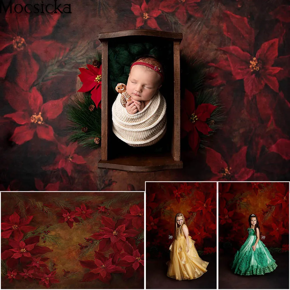 Mocsicka Rdeče Letnik Cvetlični Fotografija Kulise za Novorojenega Otroka, Otroški Rojstni dan Portret Fotografski Studio Fotografijo Ozadja