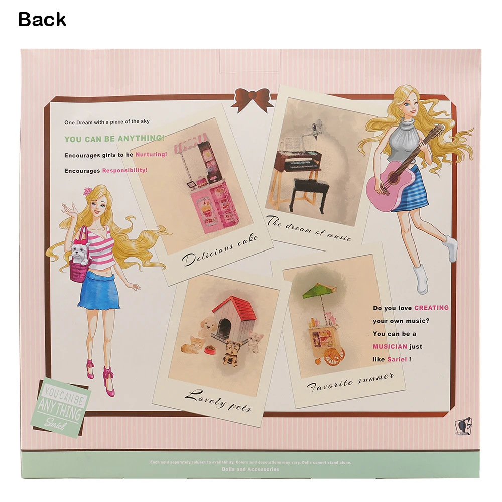 Moda 16 Postavka/Veliko Polje Z Otroci Izobraževanja Igrače, Dodatki =2 Lutke + 2 Doll Obleke, Čevlji +10 Glasbeni instrument Za Barbie