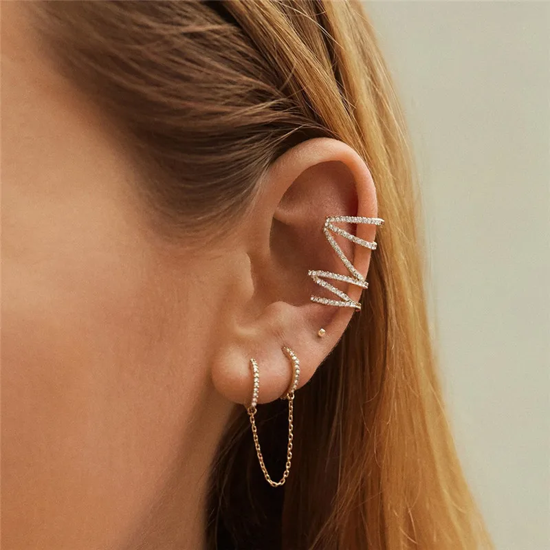 Moda 1pcs Ear Piercing Luna Srce Krog Kristalno Dolge Verige Stud Uhani Za Ženske Kul Tassel Dvojni Krog Nakit Darila