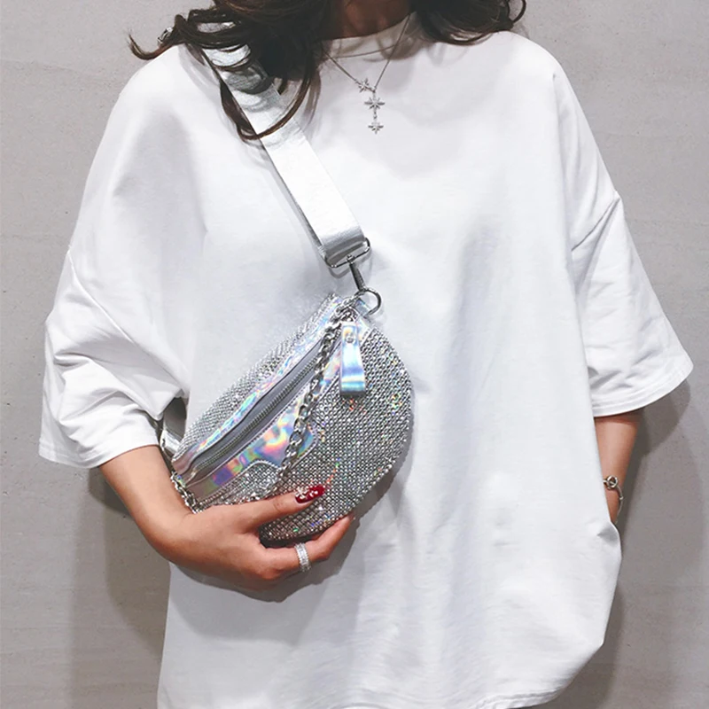 Moda Diamanti Torba sezonah univerzalna Ženska Pasu paket poletje vdelan diamant bleščice verige Potovalne crossbody vrečko 2020