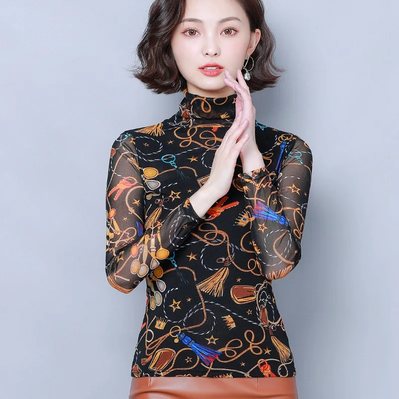 Moda Dolg Rokav Natisnjeni Bluzo Ženske 2020 Poletje Urad Očesa Vrhovi in Bluze korejskem Slogu Oblačila Seksi Bluzo Plus Velikost