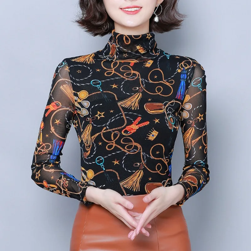 Moda Dolg Rokav Natisnjeni Bluzo Ženske 2020 Poletje Urad Očesa Vrhovi in Bluze korejskem Slogu Oblačila Seksi Bluzo Plus Velikost