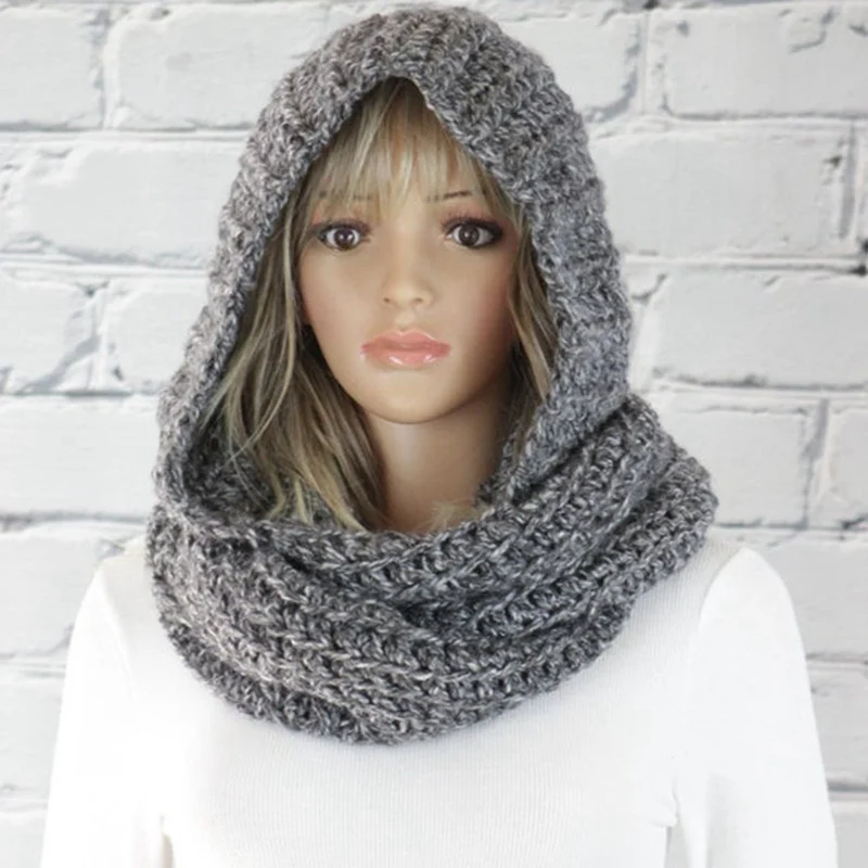 Moda hooded hlače z oprsnikom žensk barva volnene skp pleteni šal toplo pleteni šal hladno ušesa zaščito za obraz