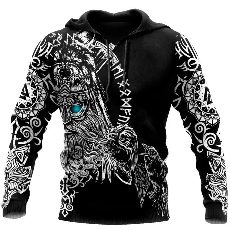 Moda jeseni Hoodie Viking tatoo 3D full tiskanja moška Majica Vrhnja zadrgo Puloverju športna jakna