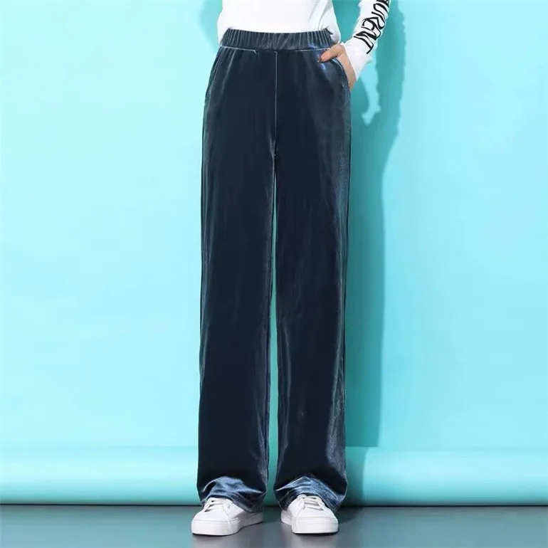 Moda korejskem slogu žensk Pomlad in Autunm velour pants,M - 6XL 7XL Plus velikost high street letnik žametne hlače, črno modra