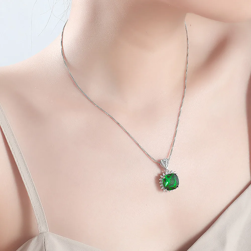 Moda kvadratnih zeleno kristalno smaragdno dragih kamnov obesek ogrlice za ženske, bela, zlata, srebrna barva choker nakit, dragulji, darila
