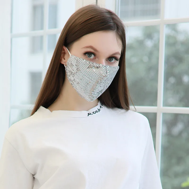 Moda Masko z Bleščicami Načrta za Ženske Masko za Shranjevanje Večkratno uporabo Zamenljive PM2.5 Filter Tkanine Obraza Usta Masko Stroj