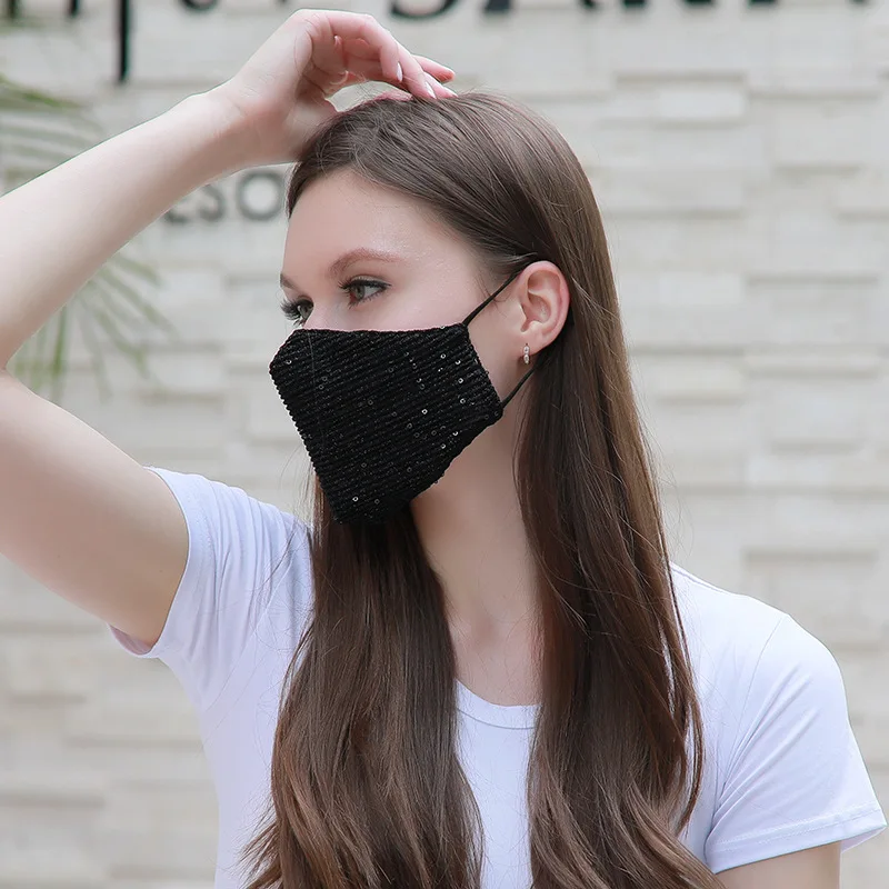 Moda Masko z Bleščicami Načrta za Ženske Masko za Shranjevanje Večkratno uporabo Zamenljive PM2.5 Filter Tkanine Obraza Usta Masko Stroj