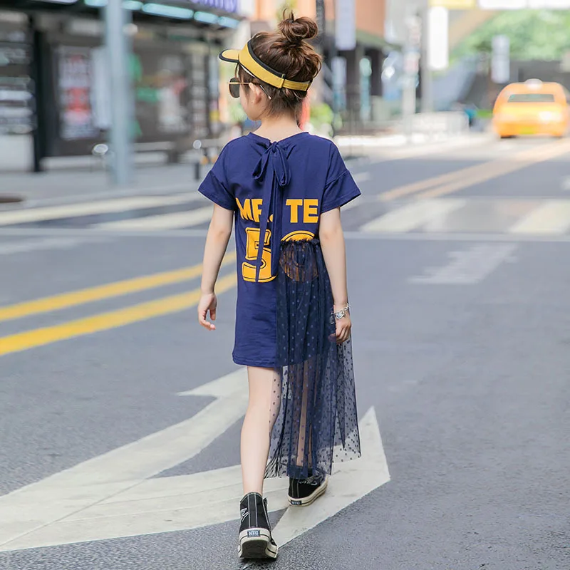 Moda Mozaik Pismo Tiskanja Otroci, Dekleta, 8, 10 let Poletnih Oblačil Obleko 2020 Nova Najstniška Dekleta, Obleko