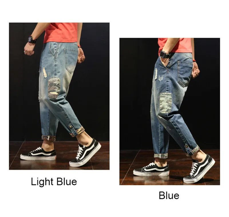 Moda Mozaik Raztrgala Moške Jeans Fantje Svoboden Priložnostne Luknje Gleženj-Dolžina Harem Hlače Jeans Hlače Velikosti 28-42