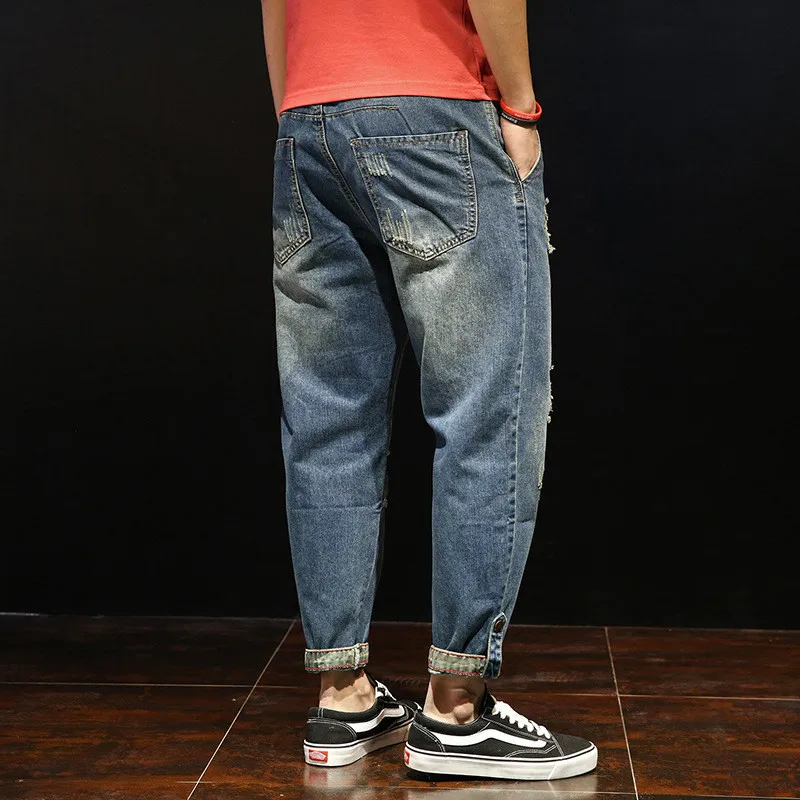 Moda Mozaik Raztrgala Moške Jeans Fantje Svoboden Priložnostne Luknje Gleženj-Dolžina Harem Hlače Jeans Hlače Velikosti 28-42