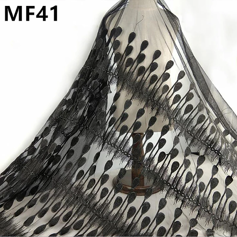 Moda navpično racionalizacijo perje črni afriški vezenje mrežasto obleko čipke Moda obleko tkanine oblačila materialov MF41