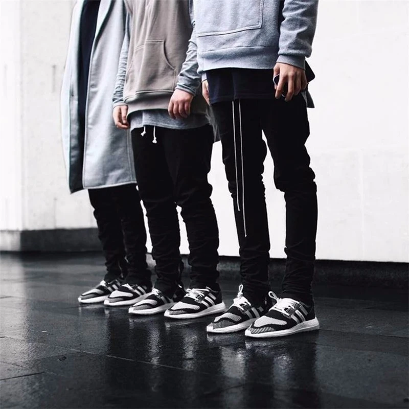 Moda novih moških Slim skateboard hlače Noge Zadrgo povodec priložnostne hlače justin bieber hip hop stilu Trdni moški jogger sweatpants
