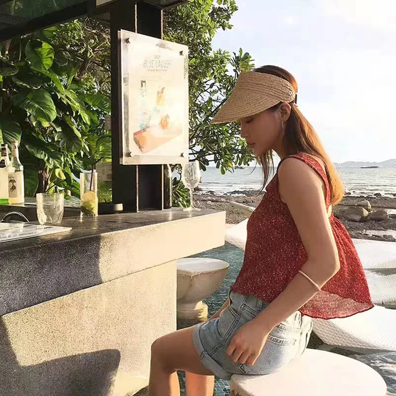 Moda Odtenek Lafite Prazne Slame Vrh Plaži Klobuki Ženski Poletje Lok za zaščito pred soncem, Zložljivi Ženske Nedelja Klobuk nastavljiv Plaži klobuk Anti-UV