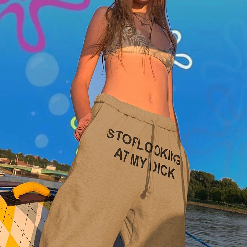 Moda Pismo Stop Videti Na Moj Kurac Sweatpants Joggers Ženske Hip Hop Street Visoko Pasu Harem Hlače Hipi Nekaj Moške Hlače