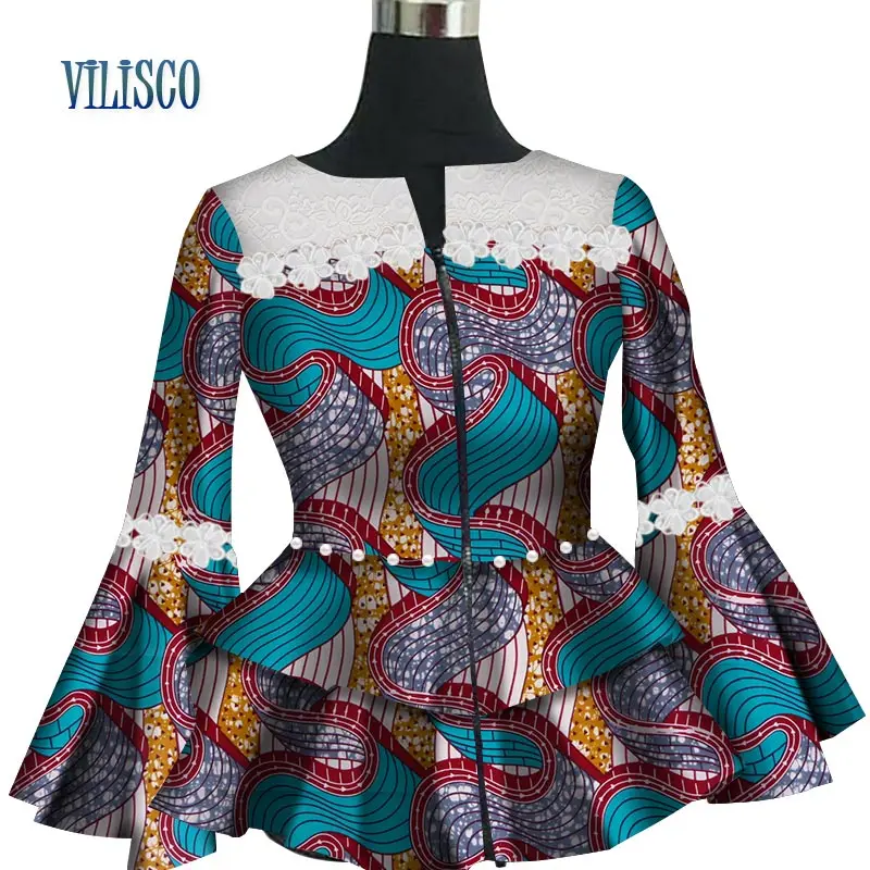 Moda po Meri Čipke Cvet Biseri Plašč Vestidos Visoko Pasu Afriške Vosek Tiskanja Plašč za Ženske Afriški Stil Oblačil WY3118