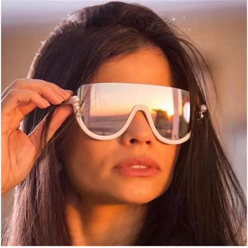 Moda Prevelik sončna Očala Ženske Enega Kosov Belih Pol Okvir Pearl sončna Očala Ženski Luksuzni Oblikovalec Odtenki UV400 Edinstven