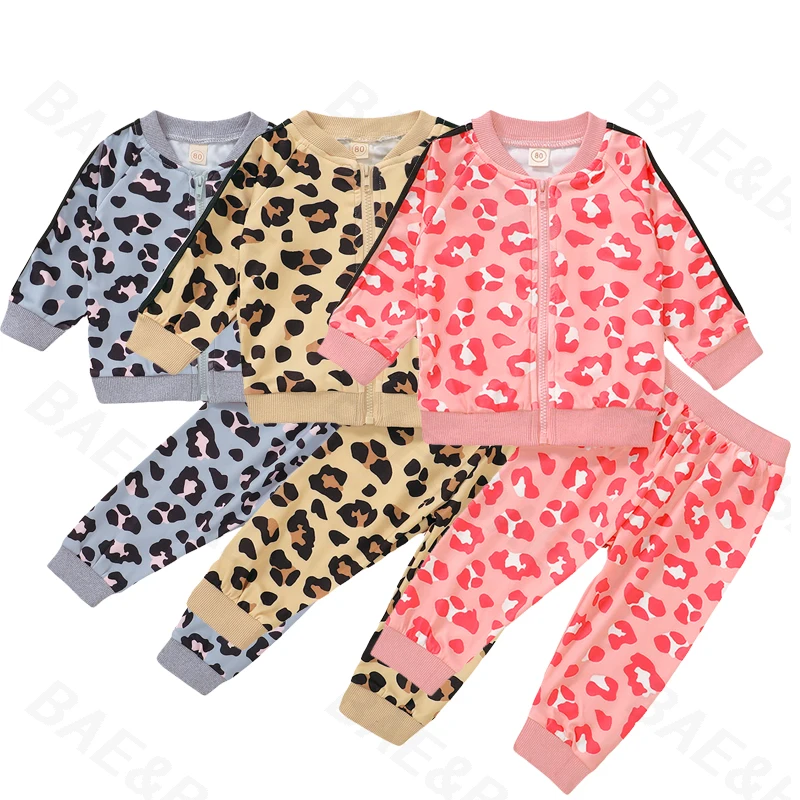Moda Srčkan Baby Fantje, Dekleta Obleke Z Dolgimi Rokavi Leopard Tiskanja Zadrgo Vrhovi+Dokolenke Hlače Za Malčke Dekliška Trenirke Obleke, Kompleti