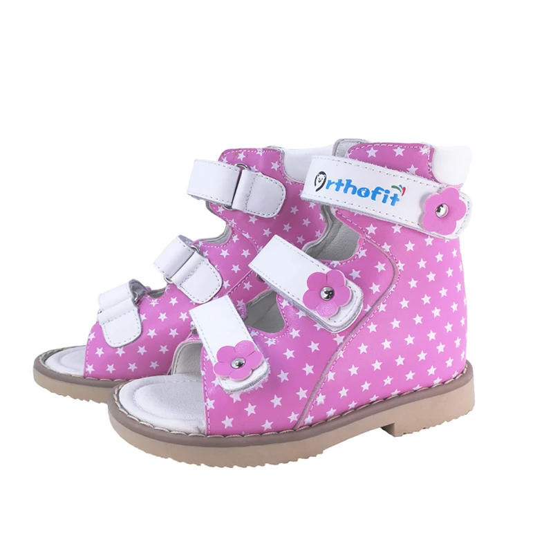 Moda Za Dekleta Roza Ravno Sandali Tiskanje Usnjeni Ortopedski Čevlji Za Otroke Otrok Flatfoot Podpora Narti Cvetlični Poletje Obutve
