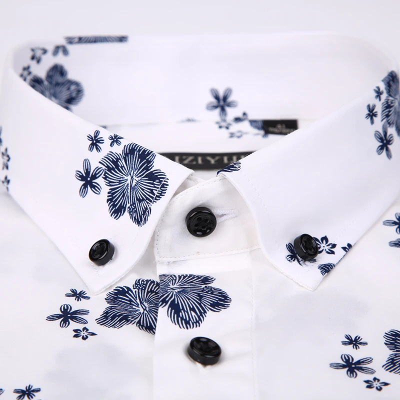 Moda za moške Dolg Rokav Cvetlični Tiskane Majice Nosijo v Udobno Standard-fit Priložnostne Tanke Gumb navzdol Ovratnik Vrhovi Majica