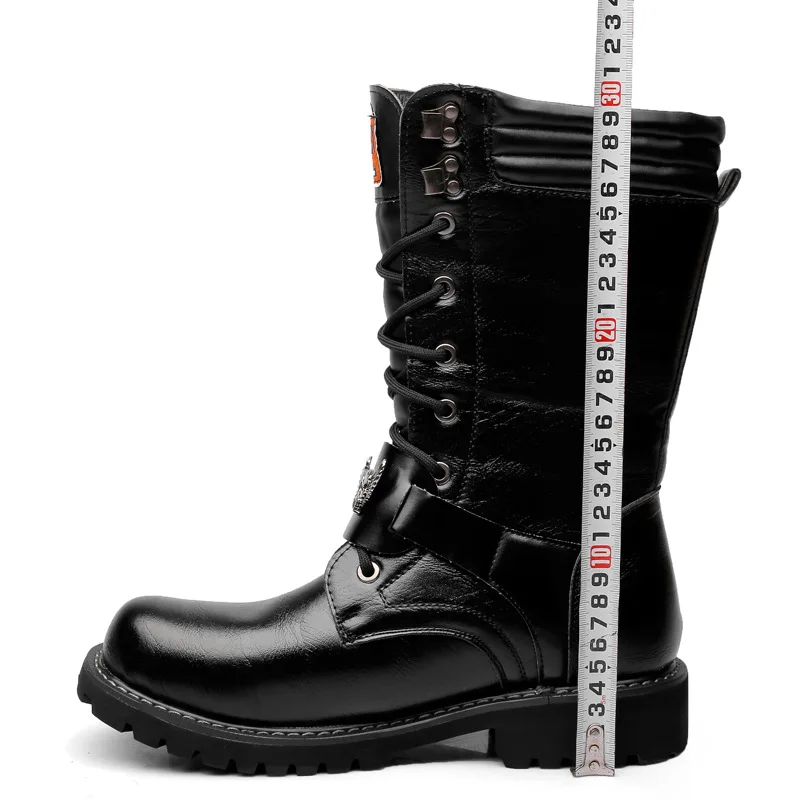 Moda Za Moške, Motorno Kolo, Copati Lobanje Proti Vojski Moški Čevlji Punk Goth Usnje Moški Čevlji Visoki Vrh Priložnostne Boot Botas Hombre