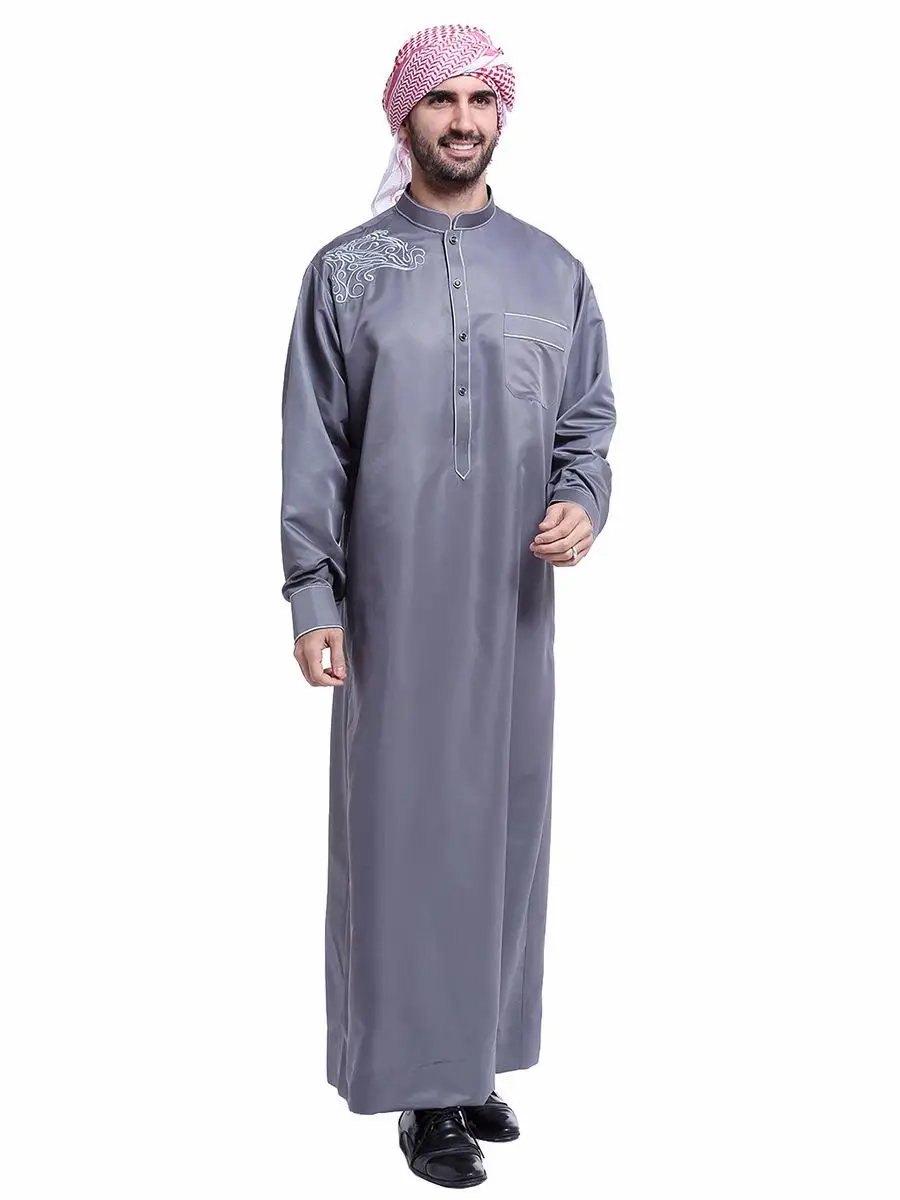 Moda za Moške Plašče Muslimanska Oblačila z Dolgimi Rokavi Vezenje Arabski Dubaju, Indian Bližnjem Vzhodu, Islamski Človek Jubba Thobe Plus Velikost 3XL