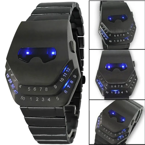 Moda za Moške Quartz Luksuzni Digitalne Ure Snakelike Watch Črna z Modro Svetlobo LED Ročne ure, iz Nerjavnega Jekla Watch Iron Man