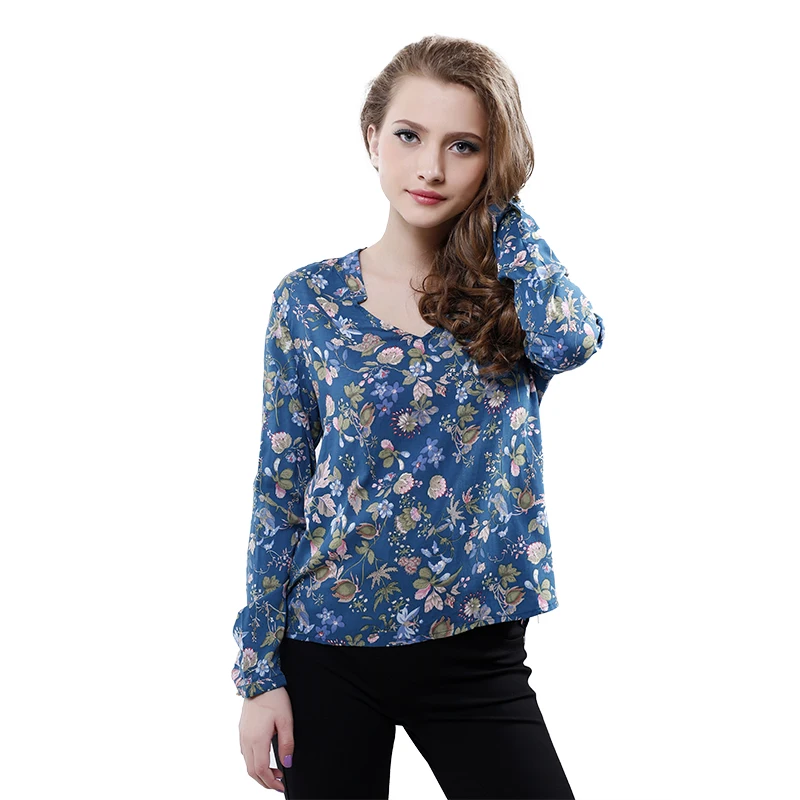 Moda za Ženske Elegantne letnik Dolgimi Rokavi, V-izrez Cvjetnim Tiskanja Bluze OL Priložnostne Majice Ženske Bluzo Vrhovi