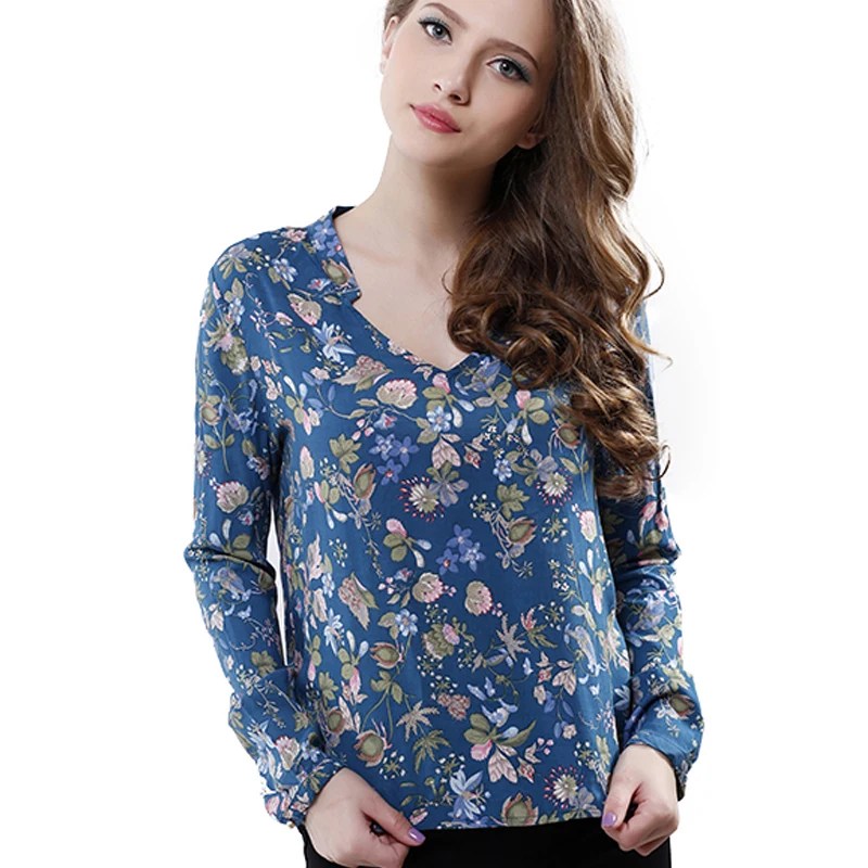 Moda za Ženske Elegantne letnik Dolgimi Rokavi, V-izrez Cvjetnim Tiskanja Bluze OL Priložnostne Majice Ženske Bluzo Vrhovi