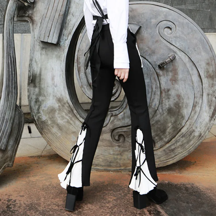 Moda za ženske Pomlad Hlače za Prosti čas Obnove Pritisnite Zložiti Metulj Kravato Bell Hlače črne boot cut flare hlače pantalon
