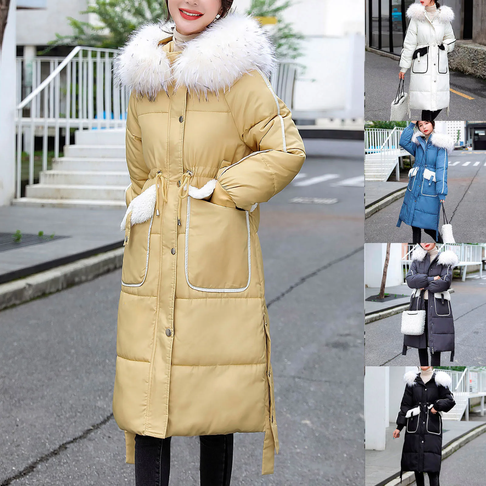 Moda za Ženske Zimske Dolg Rokav Krzno Ovratnik Trdne Barve Hooded Oblazinjeni Dolg Plašč Priložnostne Toplo Parkas Vrhnja oblačila Plus Velikost#g3
