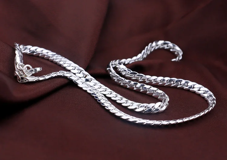 Moda človek kratek 925 sterling srebro ogrlico, obesek. resnično trdo debelo pure srebrna ogrlica.6 mm 20 palčni verige.Debelo