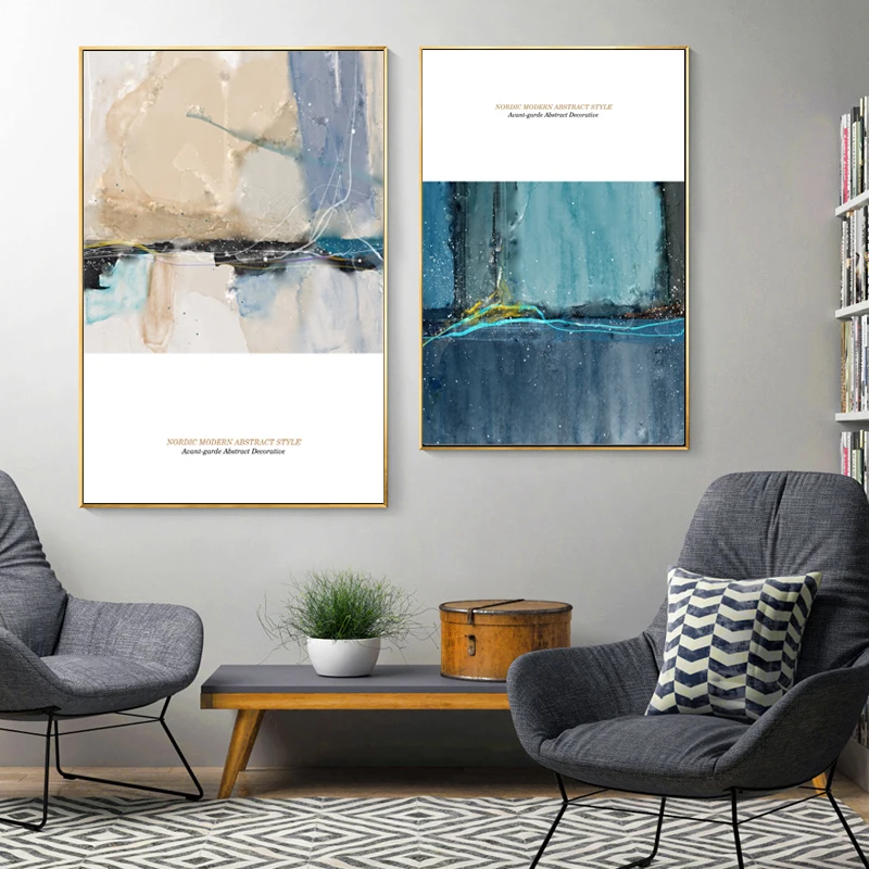 Moderna Preprostost Povzetek Nordijska Akvarel spalsh modro Platno plakat Art Okras Canva slikarstvo, Spalnica, Dnevna Soba Deco