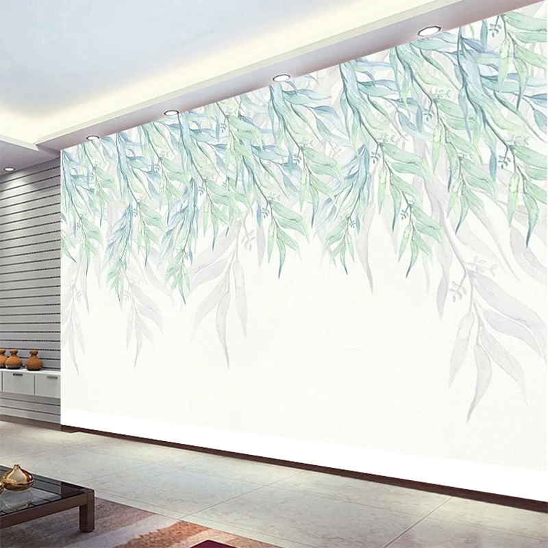 Moderne 3D Zelenih Listov Akvarel Zidana Ozadje, Dnevna Soba, Spalnica Ozadju Stene Dekor Samolepilni Vodoodporno Platno Fresco