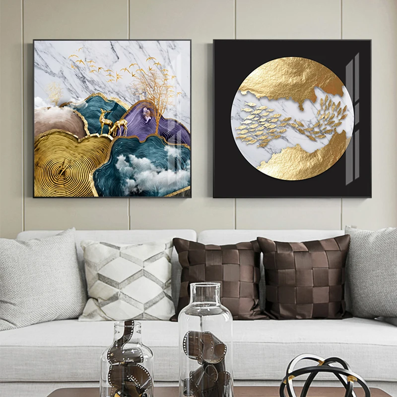 Moderno Modro Vijolična Zlata Seznam Sodobne Zlato Folijo Luna Drevo Platno Art Pop Savdska Poster Tiskanje za dnevno Sobo Povzetek Wall Art