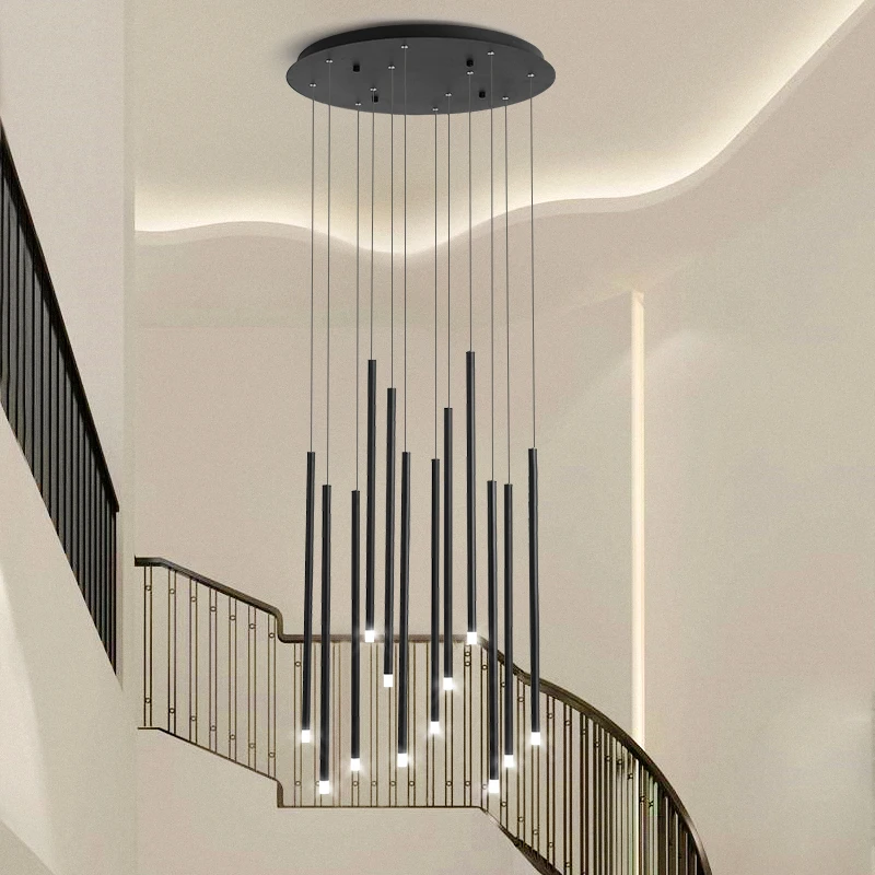 Moderno Črno/Zlati dolgo cev LED Lestenec, spiralno stopnišče, ki Visi svetilka Nordijska Dnevna soba prilagojena prosto stalnica Razsvetljavo