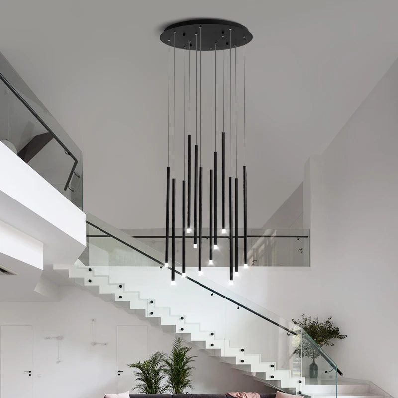 Moderno Črno/Zlati dolgo cev LED Lestenec, spiralno stopnišče, ki Visi svetilka Nordijska Dnevna soba prilagojena prosto stalnica Razsvetljavo