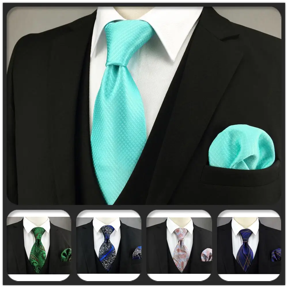 Modra Kravatni Sivo Zelena Mens Vezi in Žep Kvadratnih Nabor Klasični Poročni Pribor Za Obleko Darilo