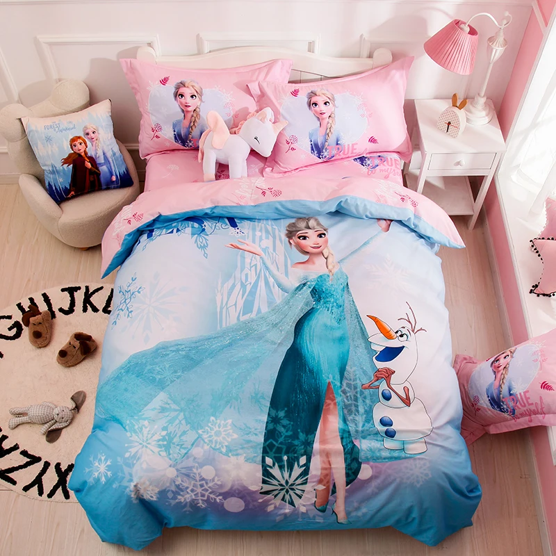 Modra, roza Elsa Princesa posteljnina nabor twin velikost odeje bombaža odeja rjuhe, prevleke za Otroke dekleta spalnica Poroko Odraslih doma 3d