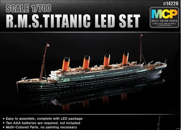 MOHSACADEMY 14220 1/700 Titanik s popolno LED paket muti-barvne deli ne slikarstvo potrebno skupščine obsegu model ladje kit