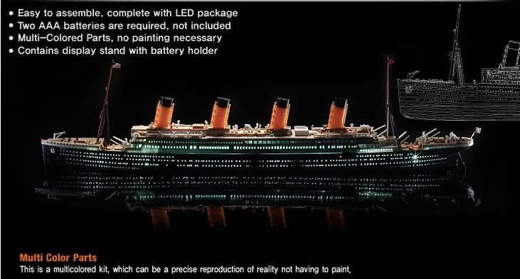 MOHSACADEMY 14220 1/700 Titanik s popolno LED paket muti-barvne deli ne slikarstvo potrebno skupščine obsegu model ladje kit