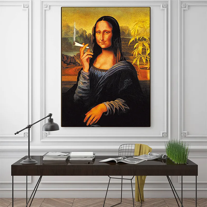 Mona Lisa Kajenje Platno Plakatov in Fotografij Da Vinci Znanih Platno Slikarstvo Otroci Soba Doma Stenski Dekor