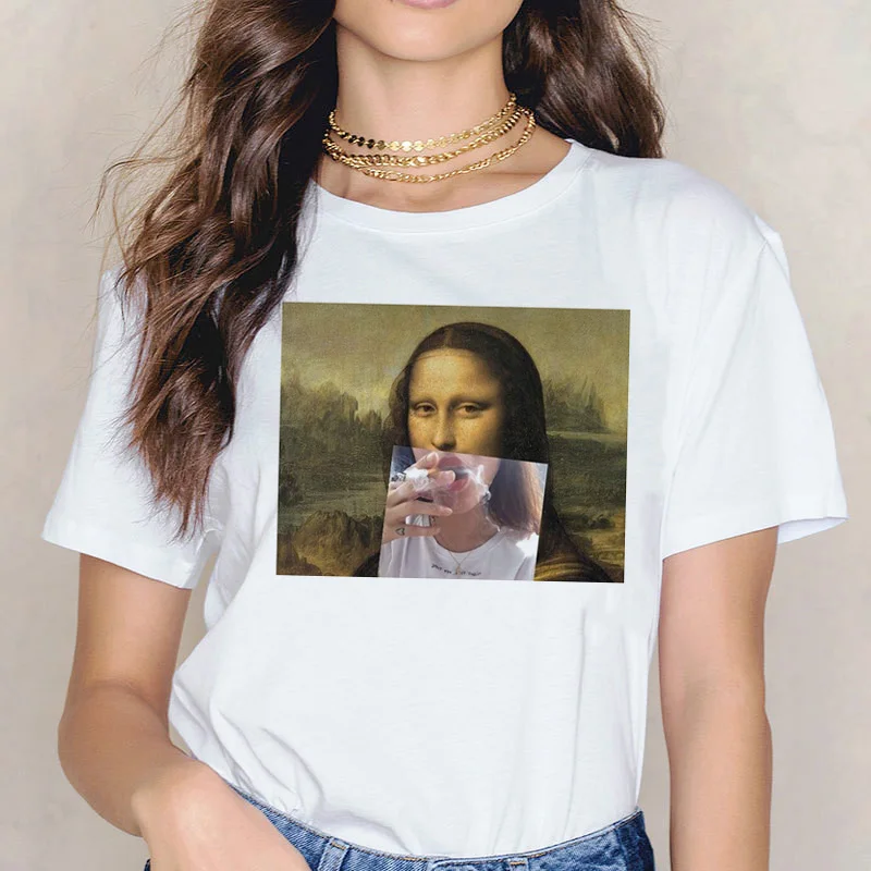 Mona Lisa T Shirt Nova Ženska T-shirt 90. letih Estetske Woment Stilsko Ullzang hip hop Bela Harajuku Tshirt vrh tee Moda Letnik