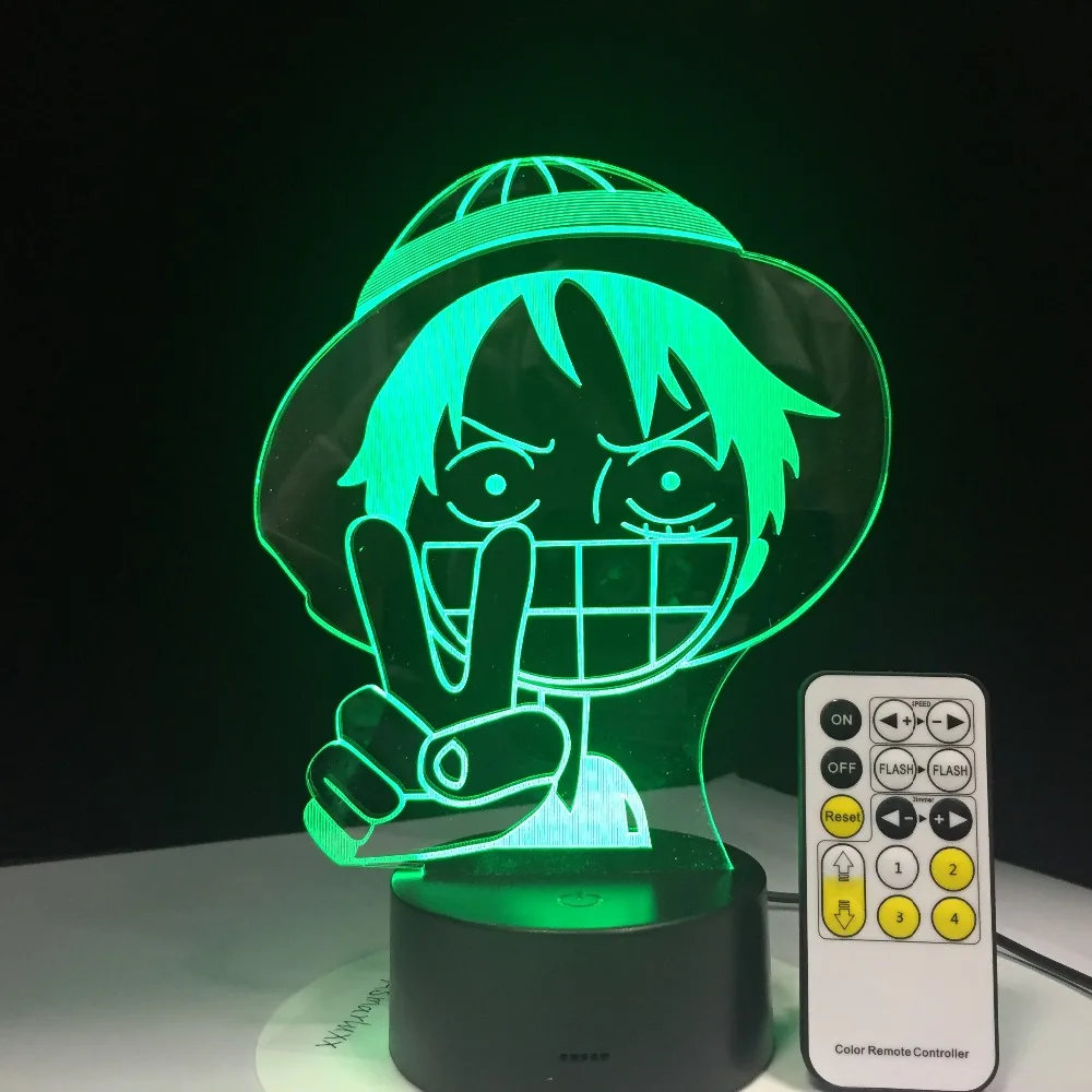 Monkey D. Luffy 3D LED Dotik Vklop Nočnega Svetlobe Enem Kosu namizne Svetilke USB 7 Barve Atmosfere Dekor LED Lučka Za Rojstni dan Darila